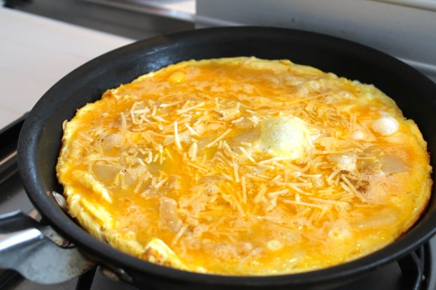 here is where you can add your cheese. see- not ready to flip yet...almost!